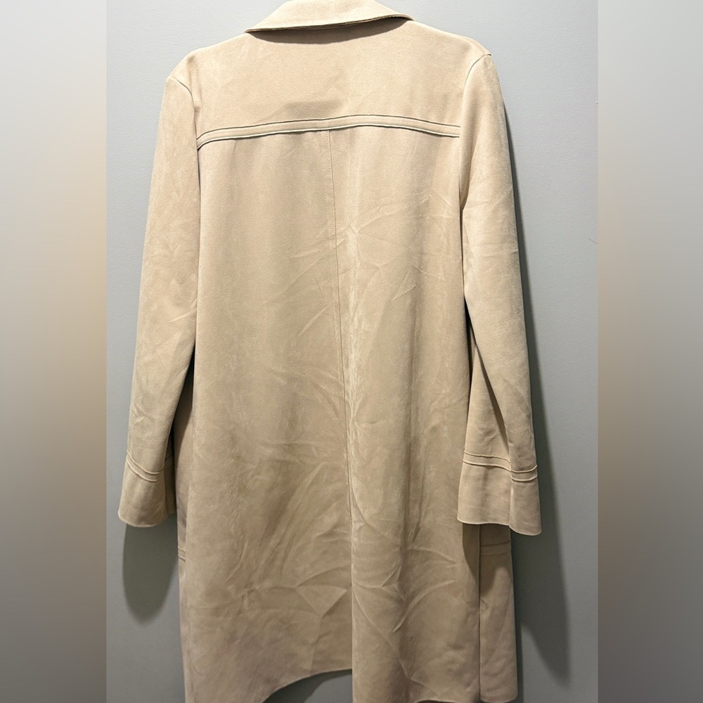 ZARA Women’s Long Sleeve Open Front Long Faux Suede Jacket - Tan - Picture 3 of 11
